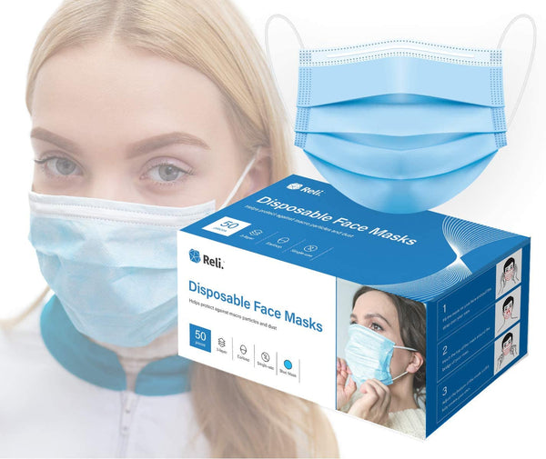 Face Masks (50 Pack) Disposable - 3 PLY